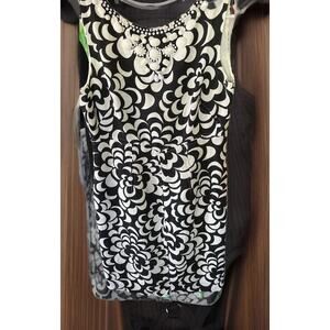 Eliza J Beaded Sheath Dress Linen Blend BLUE White Floral Print No Tag Chest 34